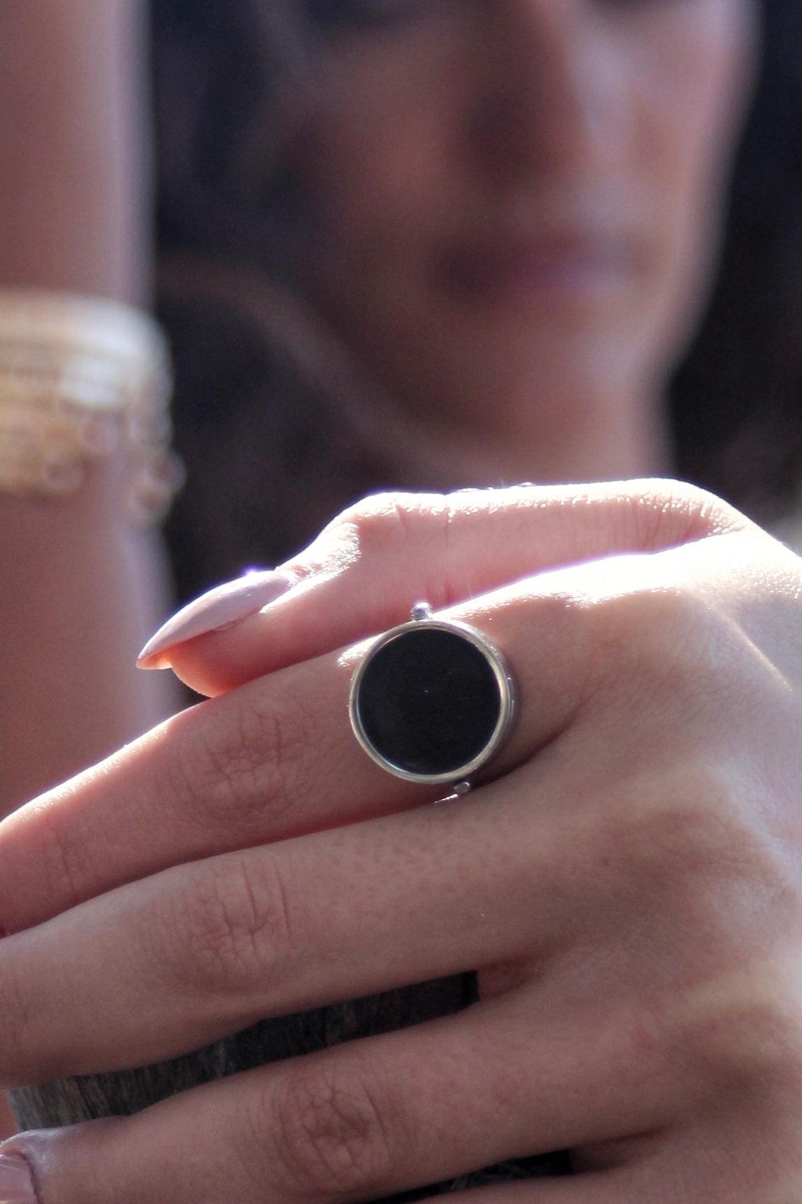 Onyx Glow Lip Balm Ring in Stainless Steel