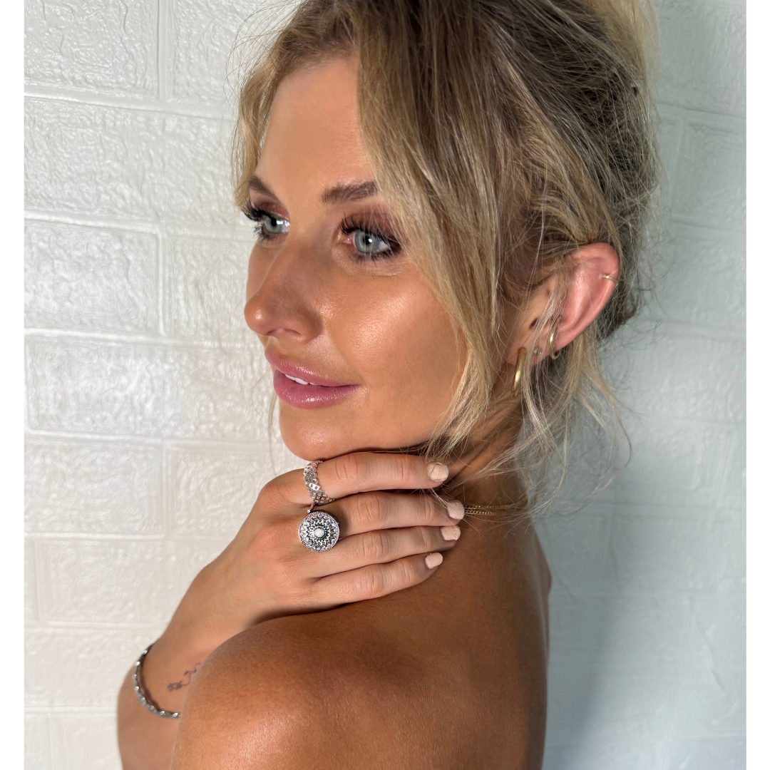 Opal Glow Lip Balm Ring in Stainless Steel